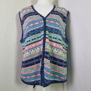 Napa Valley Fair Isle Knit Sweater Vest Blue Multicolor Button Front Sz L
